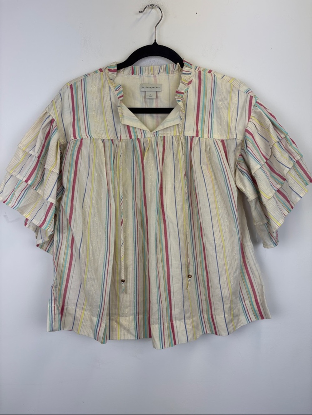 Peyton & Parker Anthropologie Striped Ruffle Sleeve Blouse Small Boho Peasant